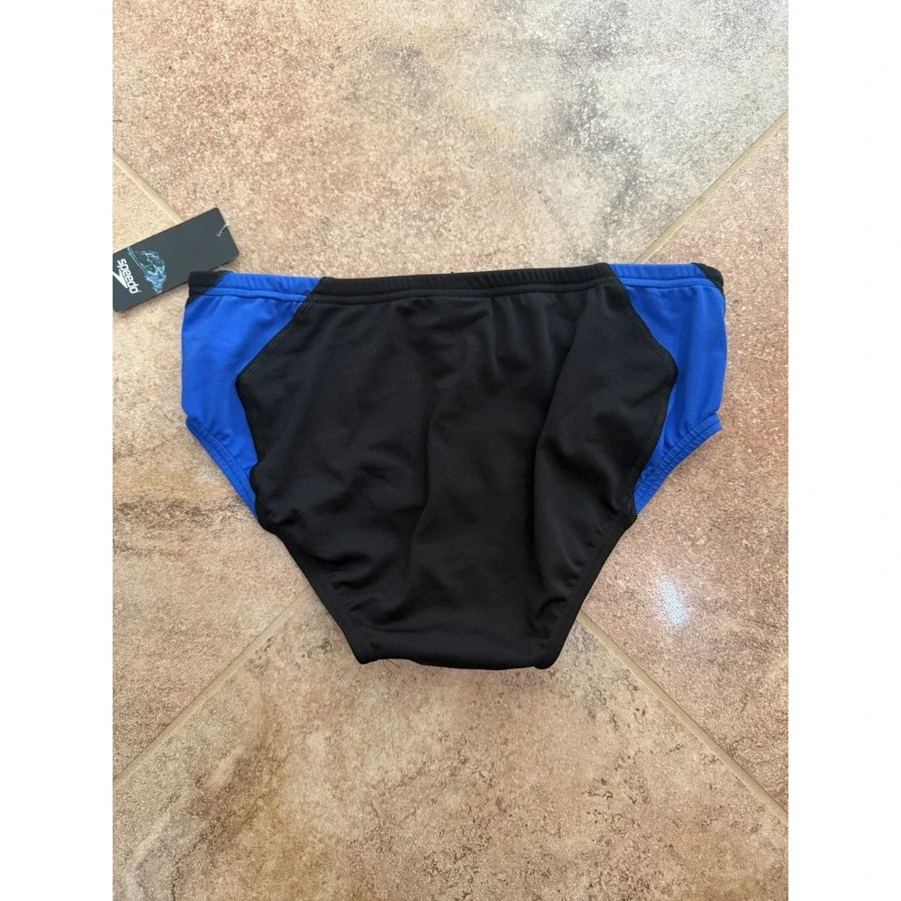 Men's Speedo Black & Blue Endurance+ Spark Splice Brief Size 34 NWT